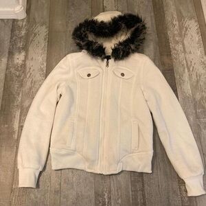 Me Jane Cream Jacket with Faux Fur Hood